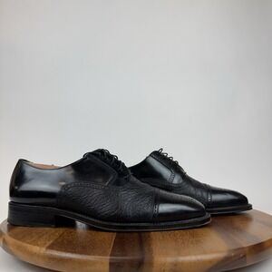 Mens Magnanni Black Leather Cap Toe Eyelet Dress Shoes Brogue Oxfords Size 10 M